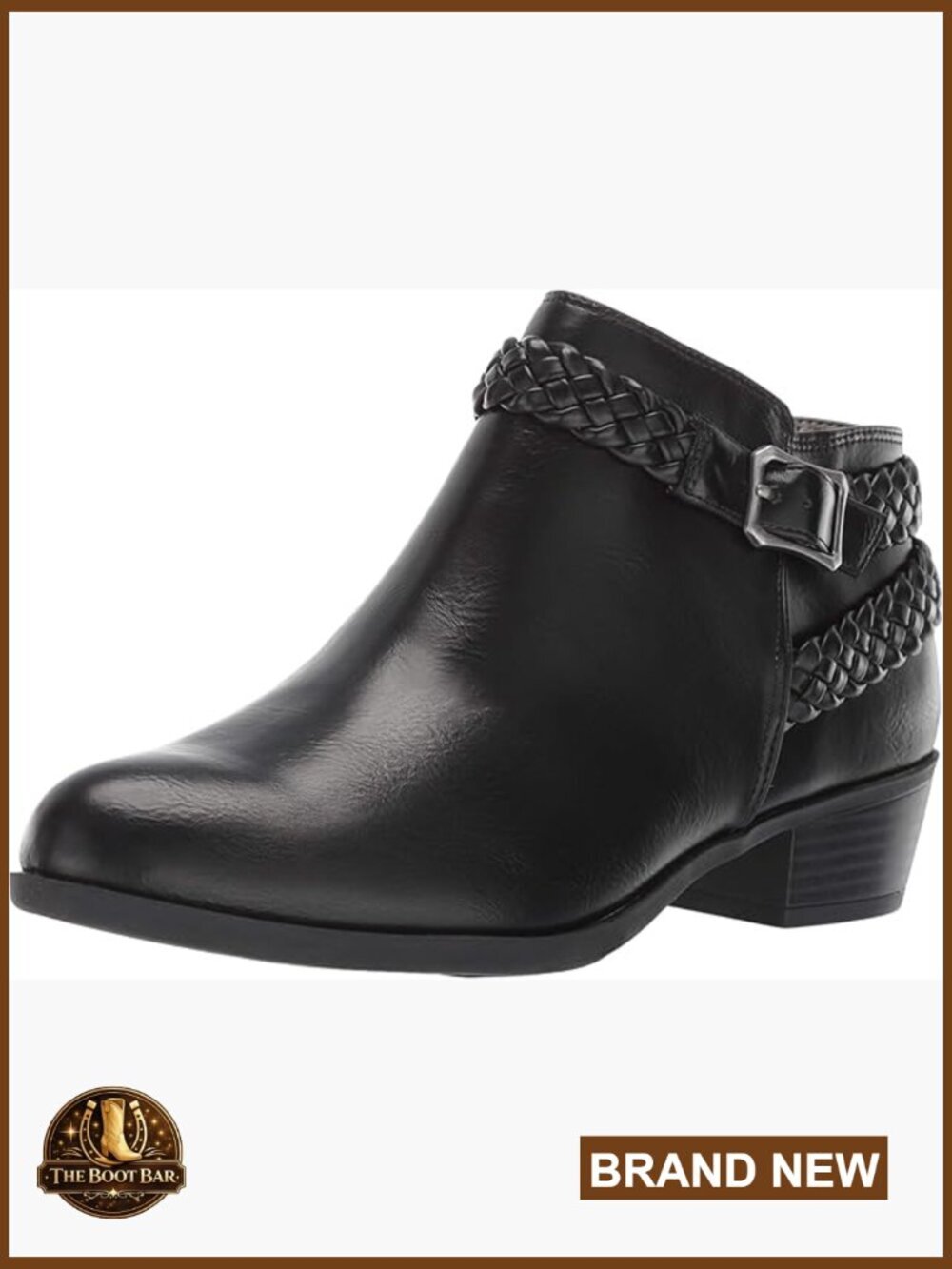Ankle Boots with Memory Foam, Block Heel, Decorative Buckle, Zip Closure